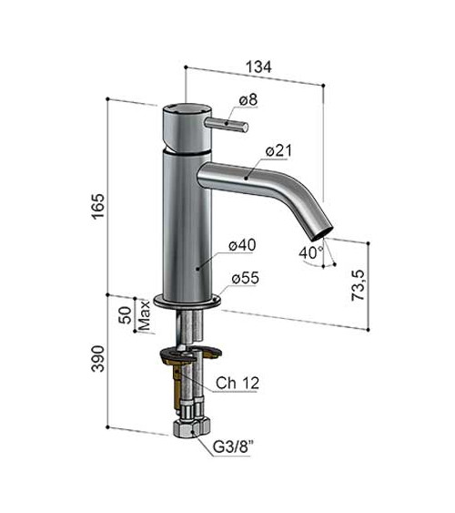 Mitigeur de lavabo acier brossé Archie Hotbath