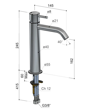 Mitigeur de lavabo acier brossé Archie Hotbath