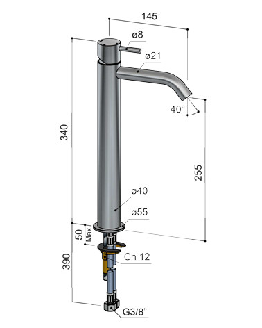 Mitigeur de lavabo acier brossé Archie Hotbath