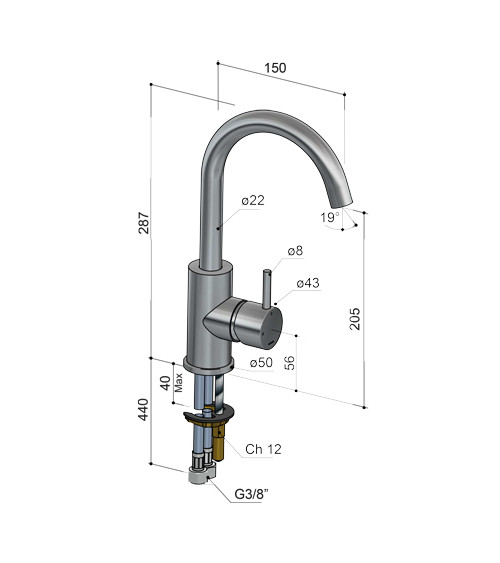 Mitigeur de lavabo avec bec mobile acier brossé Archie Hotbath