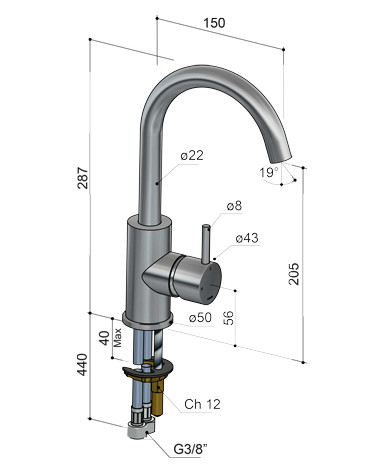 Mitigeur de lavabo avec bec mobile acier brossé Archie Hotbath