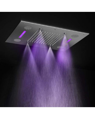 Pomme de douche à encastrer avec vaporisateurs, illumination Led et Bluetooth musique Mate Hotbath 48x63 cm