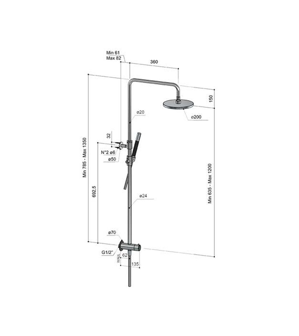 Colonne De Douche Avec Coude De Sortie Pomme De Douche Diam Tre Cm Flexible Et Douchette